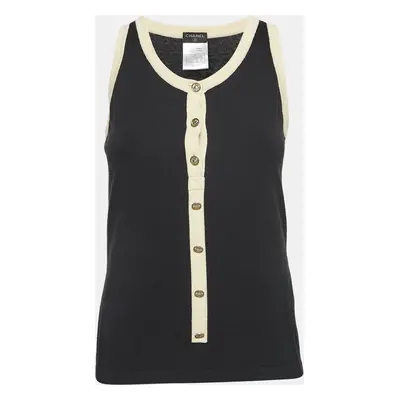 Chanel Black Cotton Knit Button Detail Tank Top