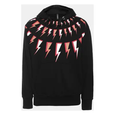 Neil Barrett Black Cotton Knit Lightning Bolt Print Hoodie