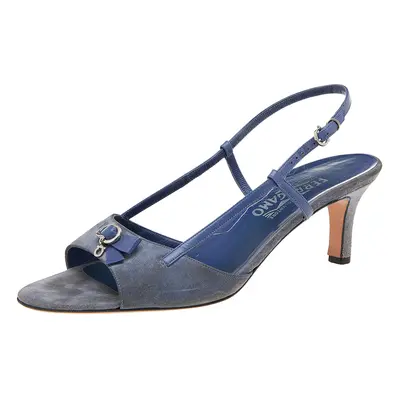 Salvatore Ferragamo Blue Suede and Leather Slingback Sandals Size