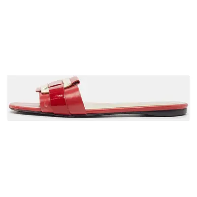 Roger Vivier Red/Gold Patent and Leather Pilgrim De Jour Slide Flats Size