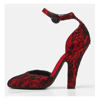 Dolce & Gabbana Red Lace Ankle Strap Sandals Size