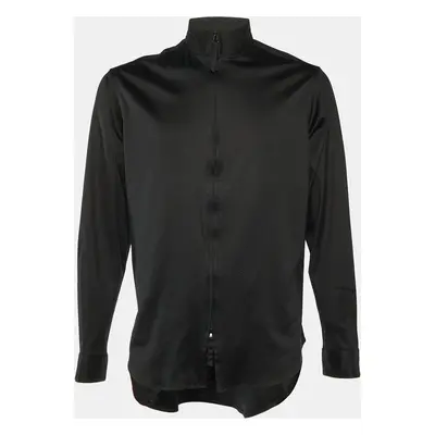 Giorgio Armani Black Cotton Knit Conrast Detail Zip Front Jacket