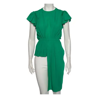 Balenciaga Green Silk Pleated Asymmetrical Blouse