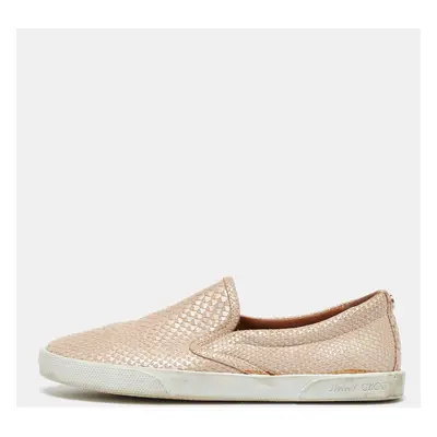 Jimmy Choo Beige Python Embossed Leather Slip On Sneakers Size