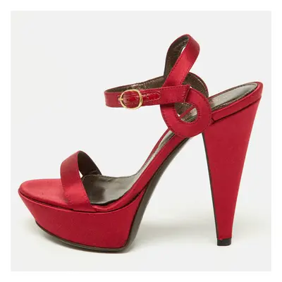 Sergio Rossi Red Satin Ankle Strap Sandals Size 34.5