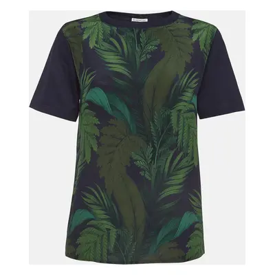 Moncler Navy Blue Jungle Printed Silk And Cotton Knit Top