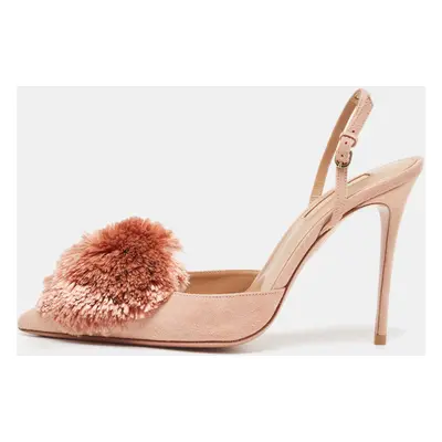 Aquazzura Pink Suede Powder Puff Slingback Pumps Size