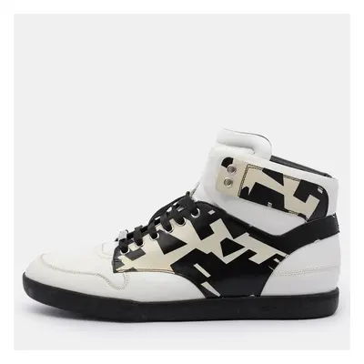 Dior White/Black Printed Leather High Top Sneakers Size 41.5