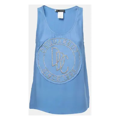 Dsquared2 Blue Logo Embellished Crepe Tank Top