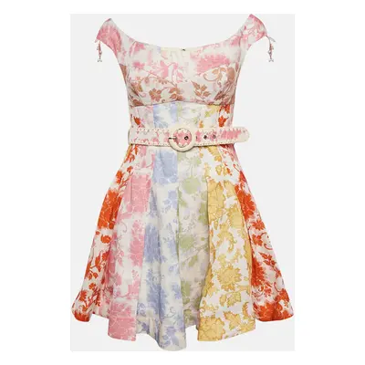 Zimmermann Multicolor Floral Print Linen Postcard Spliced Mini Dress