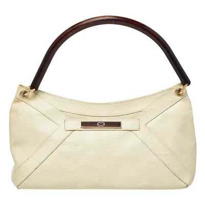 Escada Cream Lizard Embossed Leather Baguette Shoulder Bag