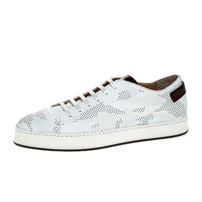 Santoni White Perforated Leather Low Top Sneakers Size 40.5