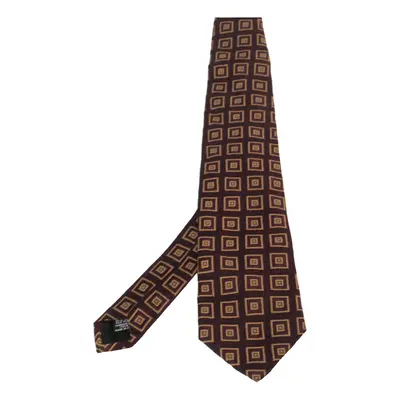 Boss By Hugo Boss Burgundy Square Patterned Silk Jacquard Traditional Tie