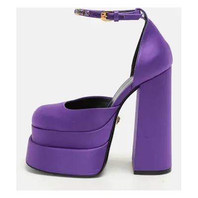 Versace Purple Satin Medusa Aevitas Double Platform Pumps Size