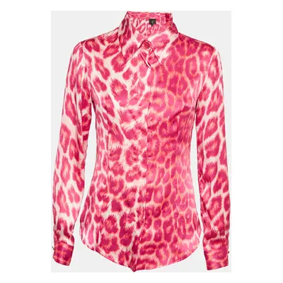 Just Cavalli Pink Leopard Print Satin Long Sleeve Shirt