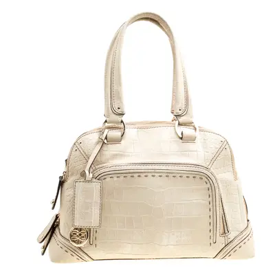 Lancel Light Green Croc Embossed Leather Mademoiselle Adjani Dome Satchel