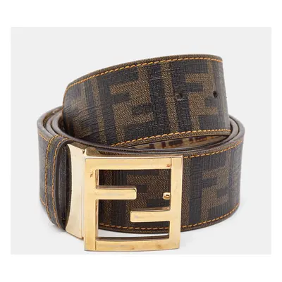 Fendi Tobacco Zucca and Zucchino Coated Canvas FF Reversible Buckle Belt