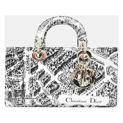 Christian Dior White/Black Plan de Paris Printed Calfskin Medium Lady D-Joy Bag