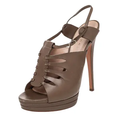 Casadei Brown Leather Cutout Open Toe Slingback Sandals Size