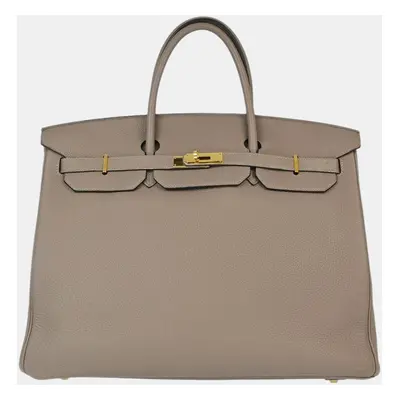 Hermes Tourterelle Gray Taurillon Clemence Birkin Handbag