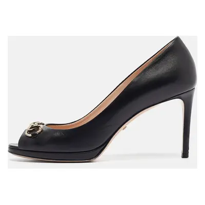 Gucci Black Leather Open Toe Platform Pumps Size 38.5