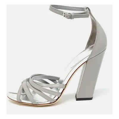 Burberry Grey Leather Hove Ankle Strap Sandals Size