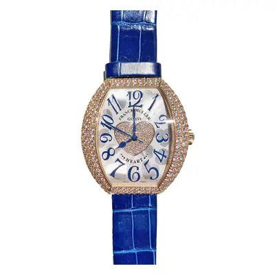 Franck Muller Silver 18K Rose Gold Leather Diamond Pave Heart H SC D3 1P Women's Wristwatch