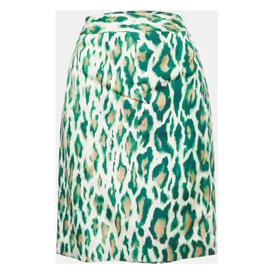 Christian Dior Green Animal Print Silk Pencil Skirt