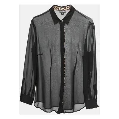 Just Cavalli Black Chiffon Button Front Sheer Shirt Blouse