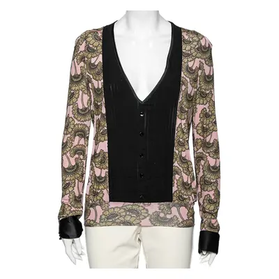 Just Cavalli Pink & Gold Printed Jersey Pintuck Detailed Top