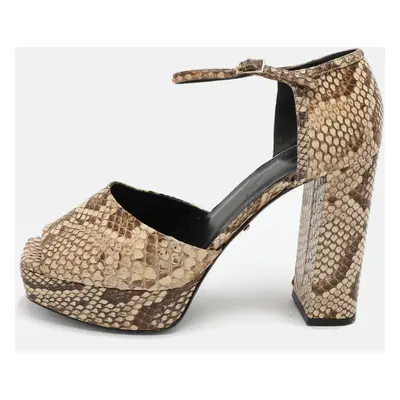 Roberto Cavalli Beige/Brown Python Platform Ankle Strap Sandals Size