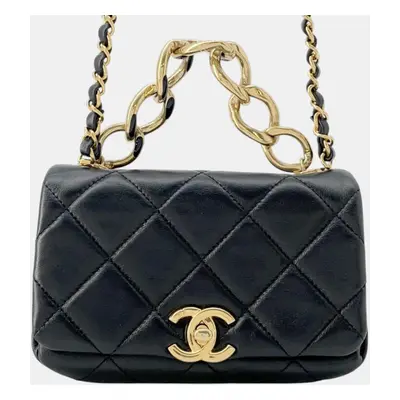 Chanel Black Lambskin Matelasse Chain Shoulder Bag