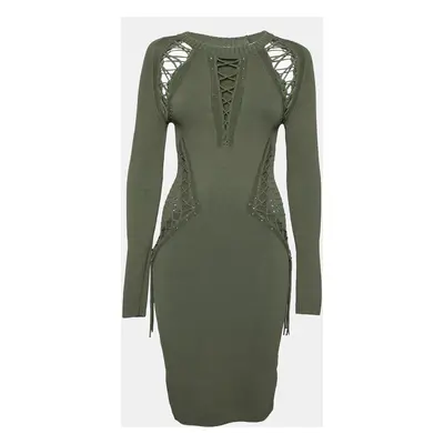 Ronny Kobo Green Knitted Cut-Out Lace Up Detail Bodycon Dress