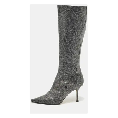 Jimmy Choo Silver Glitter Knee Length Boots Size