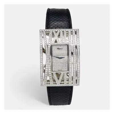 Chopard Diamond Pave 18K White Gold Snakeskin Leather Montres Dame Women's Wristwatch mm