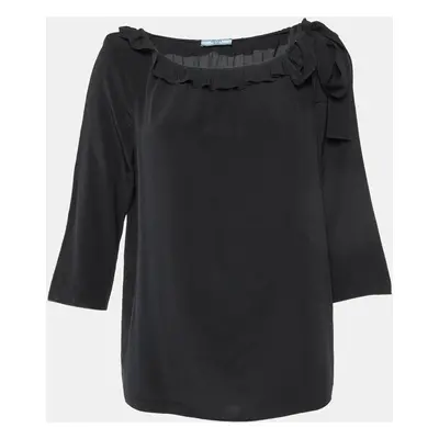 Prada Black Silk Ruffle Trim Blouse