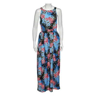 Love Moschino Blue Floral Printed Crepe Sleeveless Maxi Dress