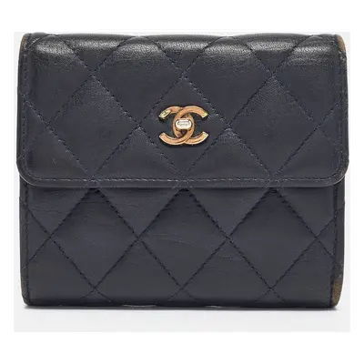 Chanel Navy Blue Quilted Leather CC Trifold Wallet