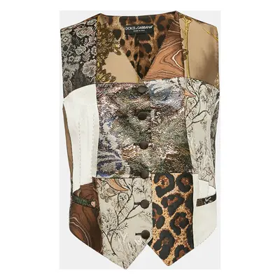 Dolce & Gabbana Brown Printed satin and Jacquard Patchwork Waist Coat