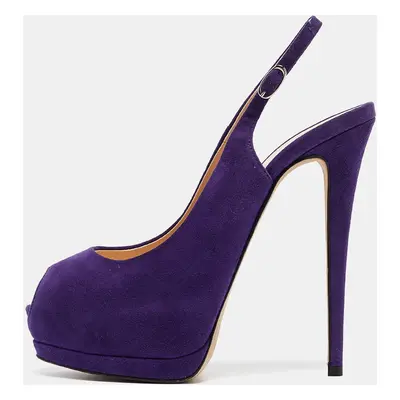 Giuseppe Zanotti Purple Suede Peep Toe Slingback Pumps Size