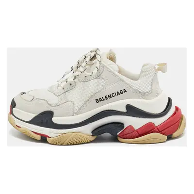 Balenciaga White/Grey Mesh and Nubuck Leather Triple Sneakers Size