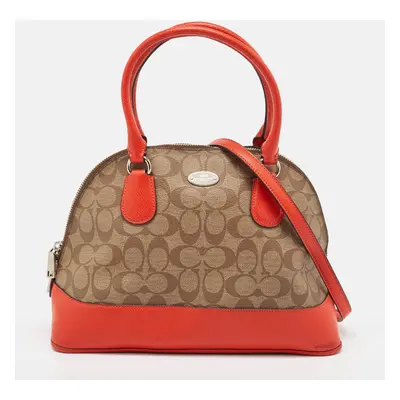 Coach Orange/Signature Coated Canvas and Leather Cora Dome Satchel