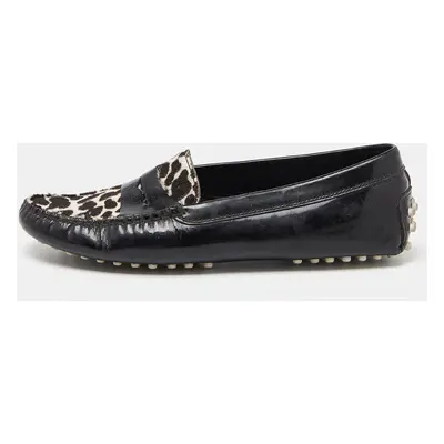 Tod's Black Patent Leather And Calf Hair Gommino Penny Loafers Size