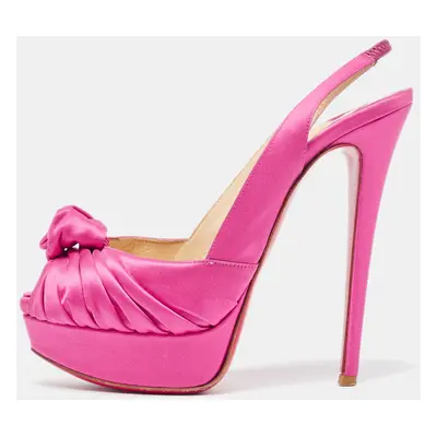 Christian Louboutin Pink Satin Jenny Slingback Pumps Size 37.5