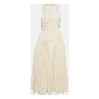 Self-Portrait Cream Crepe Scallop Sleeveless Midi Dress