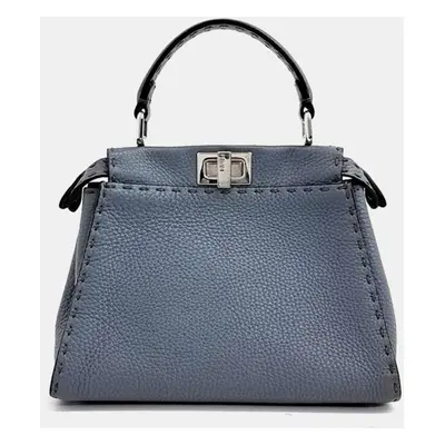 Fendi Blue Leather Mini Peekaboo Top Handle Bag