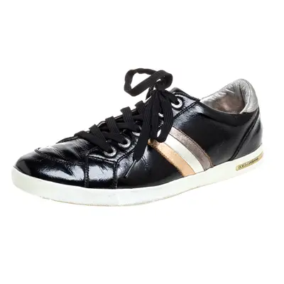 Dolce & Gabbana Black Patent Leather Low Top Sneakers Size