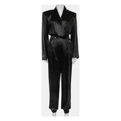 Philosophy Di Lorenzo Serafini Black Sateen V-Neck Buttoned Jumpsuit