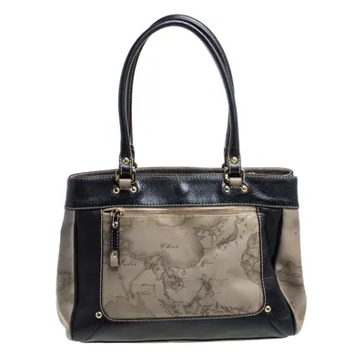 Alviero Martini 1A Classe Black/Beige Geo Print Coated Canvas and Leather Tote