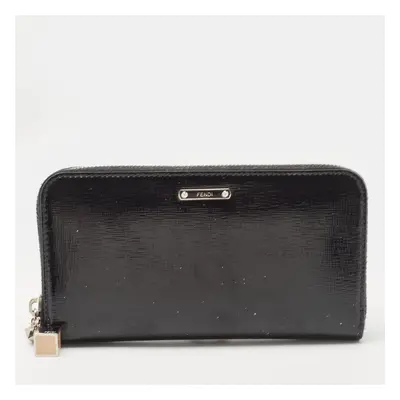 Fendi Black Patent Leather Zip Around Wallet